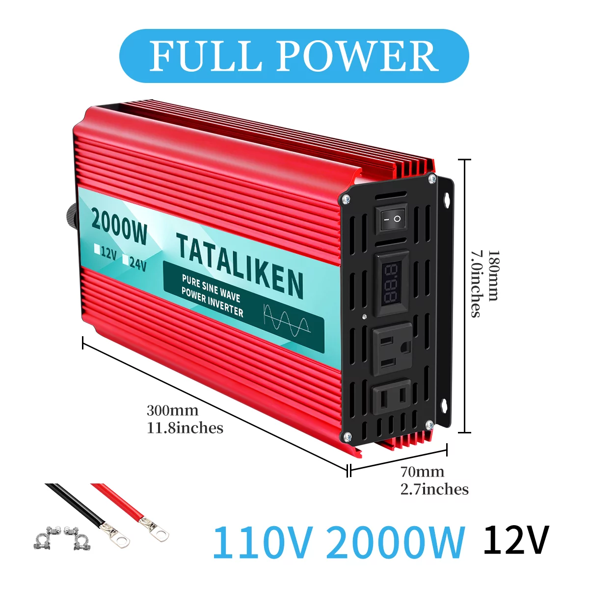 TATALIKEN 2000 Watts 4000 Watts Pure Sine Wave Power Inverter DC 12V to AC 110V/120V Car Inverter with 2 AC Outlets for Power Tools Home Vehicles RV Truck, LCD Display