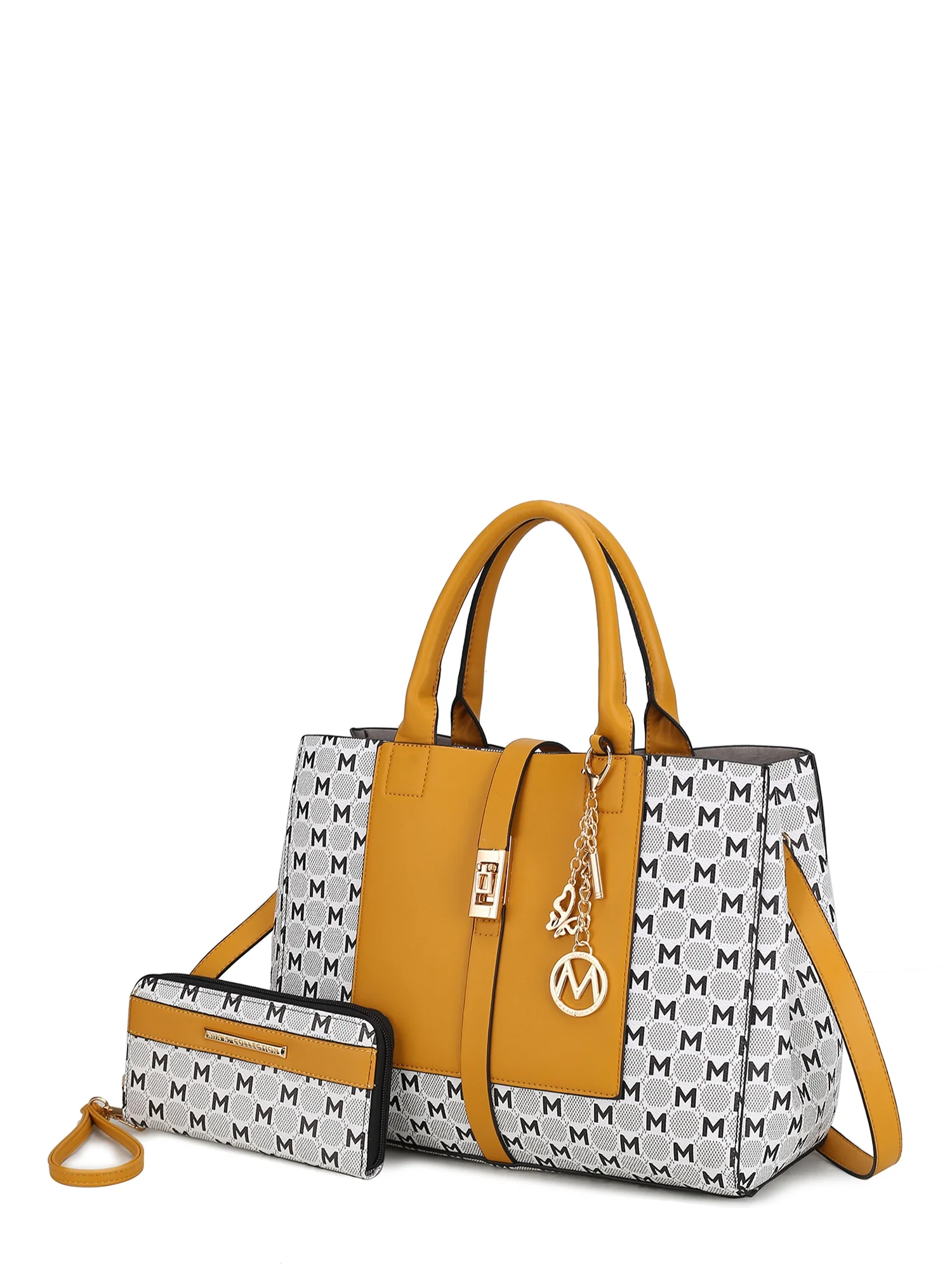 MKF Collection Yuliana Circular M emblem Print Satchel Handbag with Wallet by Mia K - 2 pieces