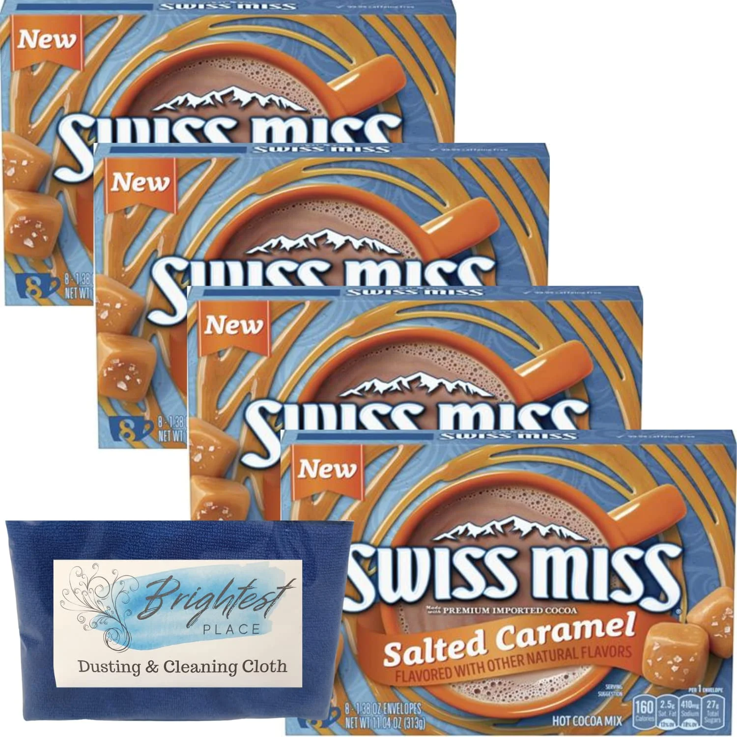 Salted Caramel Hot Cocoa Drink Mix Bundle Includes 4 Boxes Salted Caramel Hot Chocolate Beverage And Clean Up Cloth