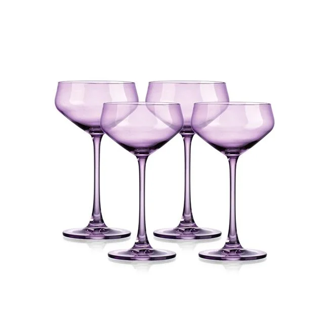 Godinger  6 oz Sheer Coupe Glass, Purple - Set of 4