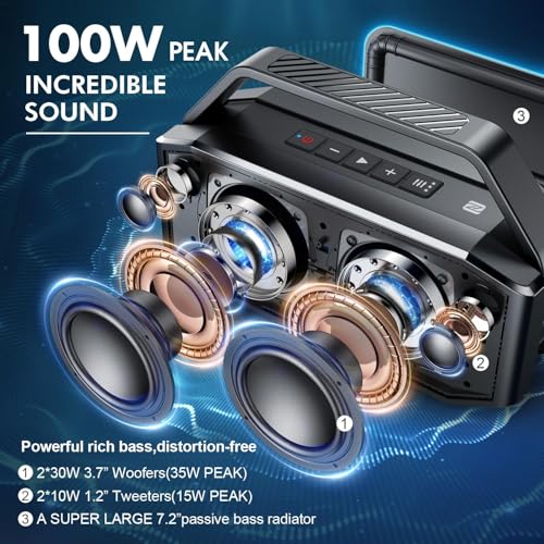W-KING Portable Speakers Bluetooth Wireless Loud, 100W Max Waterproof Outdoor Bluetooth Speaker Big Party Large Boombox Subwoofer*2, 60W Exlarge All-Round Bass Passive Radiator/40H/PowerBank/TF/AUX/EQ