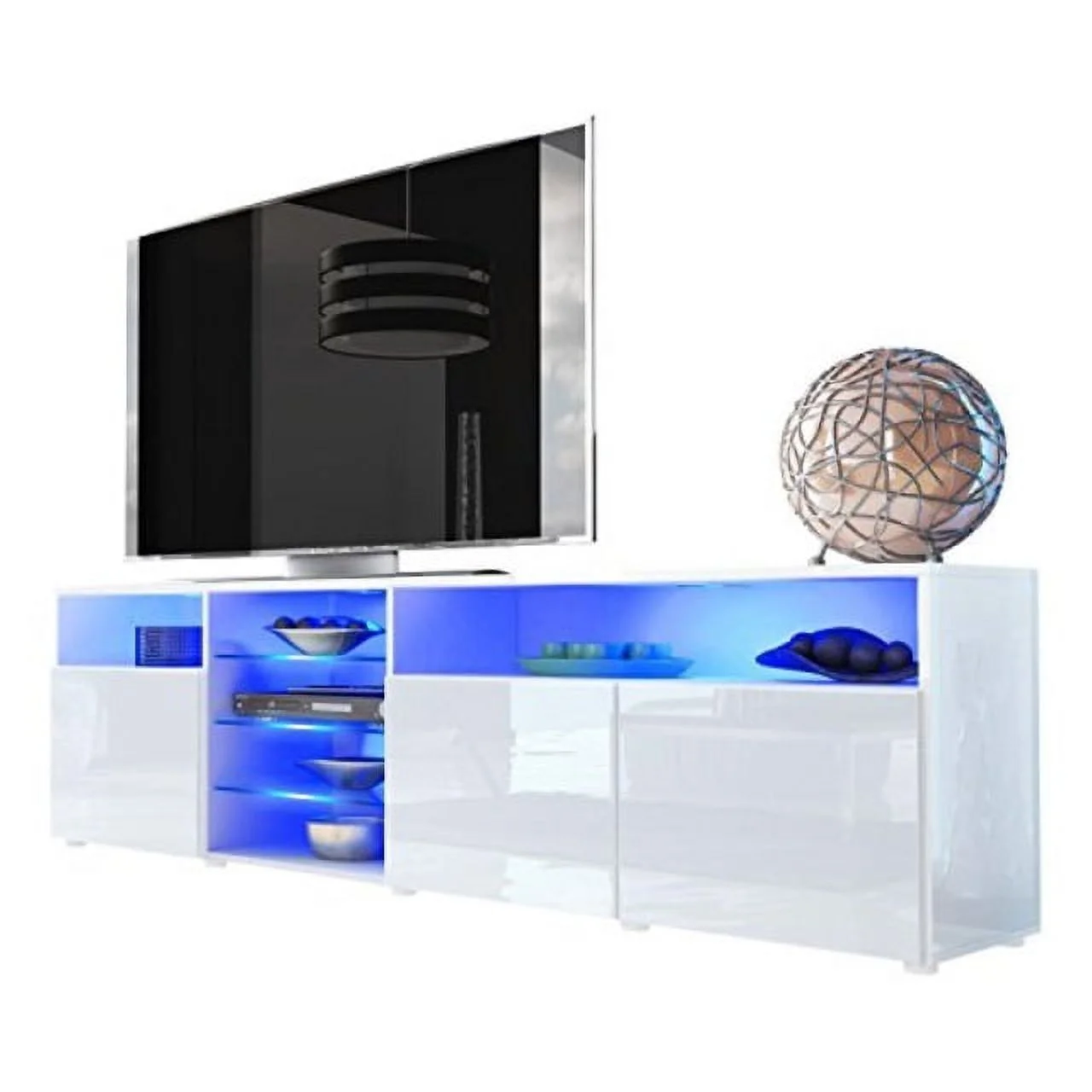 Meble Furniture & Rugs Roma 79-inch Wide Glossy TV Stand White