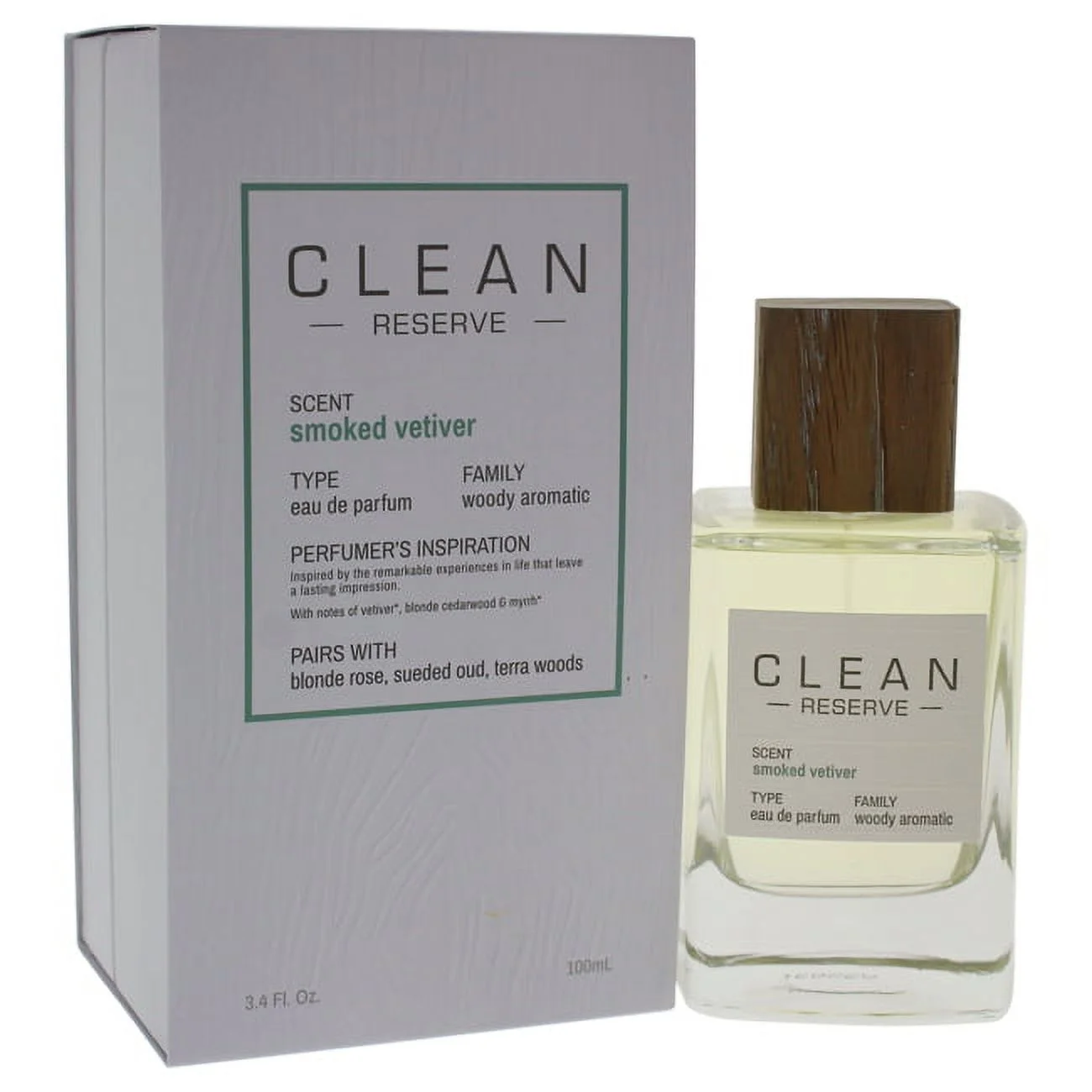 Clean Smoked Vetiver Eau de Parfum, Unisex Fragrance, 3.4 Oz