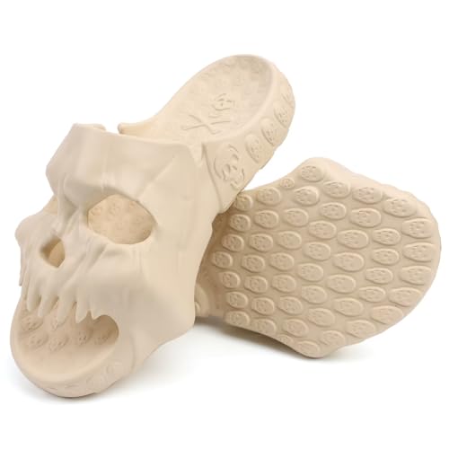 Skull Slides Sandals for Men Women,Non Slip Sport Cloud Cloudies Slides Slippers,Open Toe Slip on Comfy Beach Halloween Skull Slides Shower House Home Indoor Outdoor Thick Soft Shoes