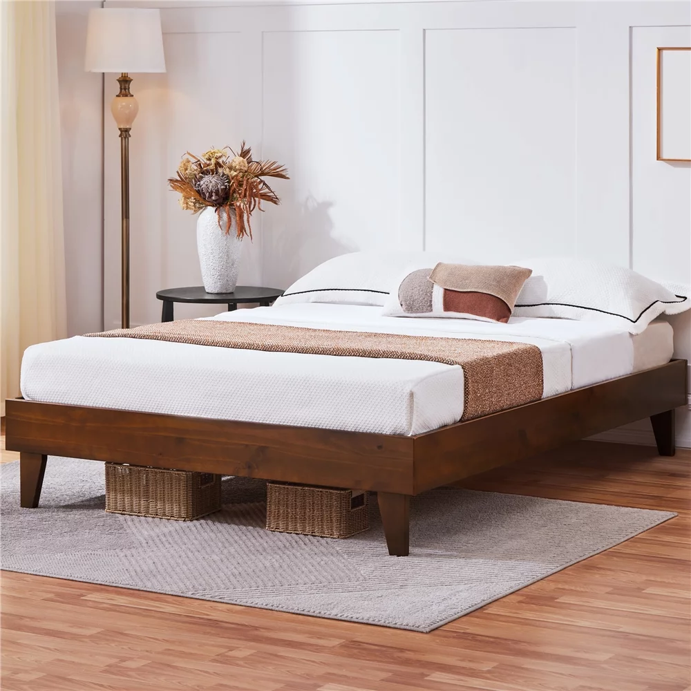 Easyfashion 13.5''H  Platform Bed Frame with Wood Slat Support,Queen,Smoked Walnut