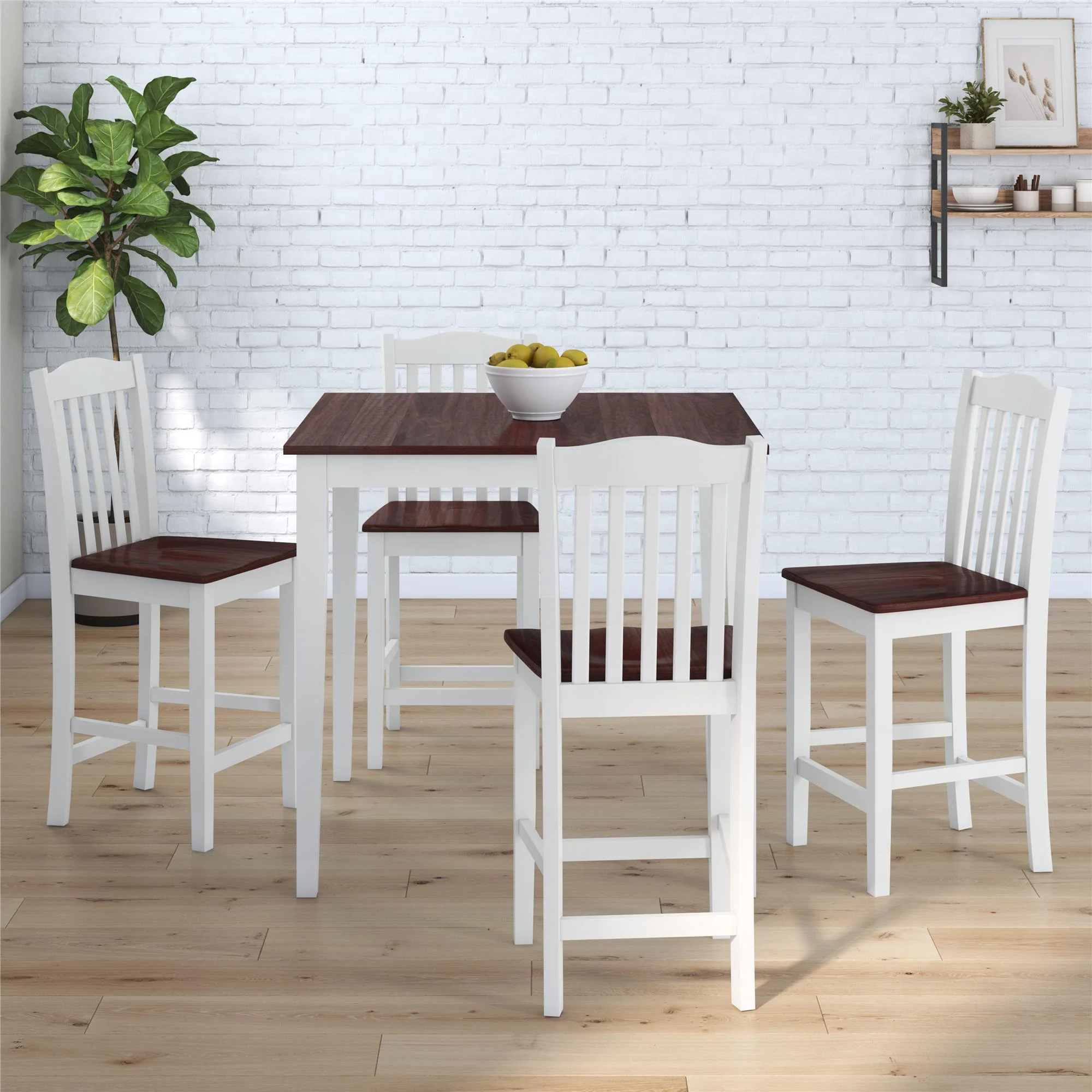 DHP Shiloh 5-Piece Counter Height Dining Set, Rustic Mahogany/White
