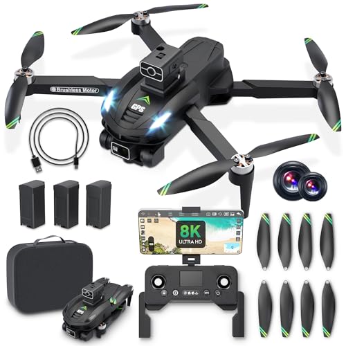 8K Camera Drones for Adults - V168 5G HD Brushless GPS Drone with Camera, 3 Batteries, Auto Return, Follow Me Mode, Obstacle Avoidance - Drones for Adults 14+ 1640ft Range FPV
