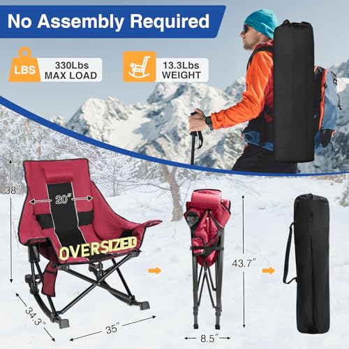 Slendor Heated Rocking Chair, Oversized Heated Camping Chair w/ 3 Levels Heat for Back+Seat, Heated Rocking Camping Chair with 20000 mAh Power Bank, Pillow, Side Pocket, Padded, Carry Bag, Tawny