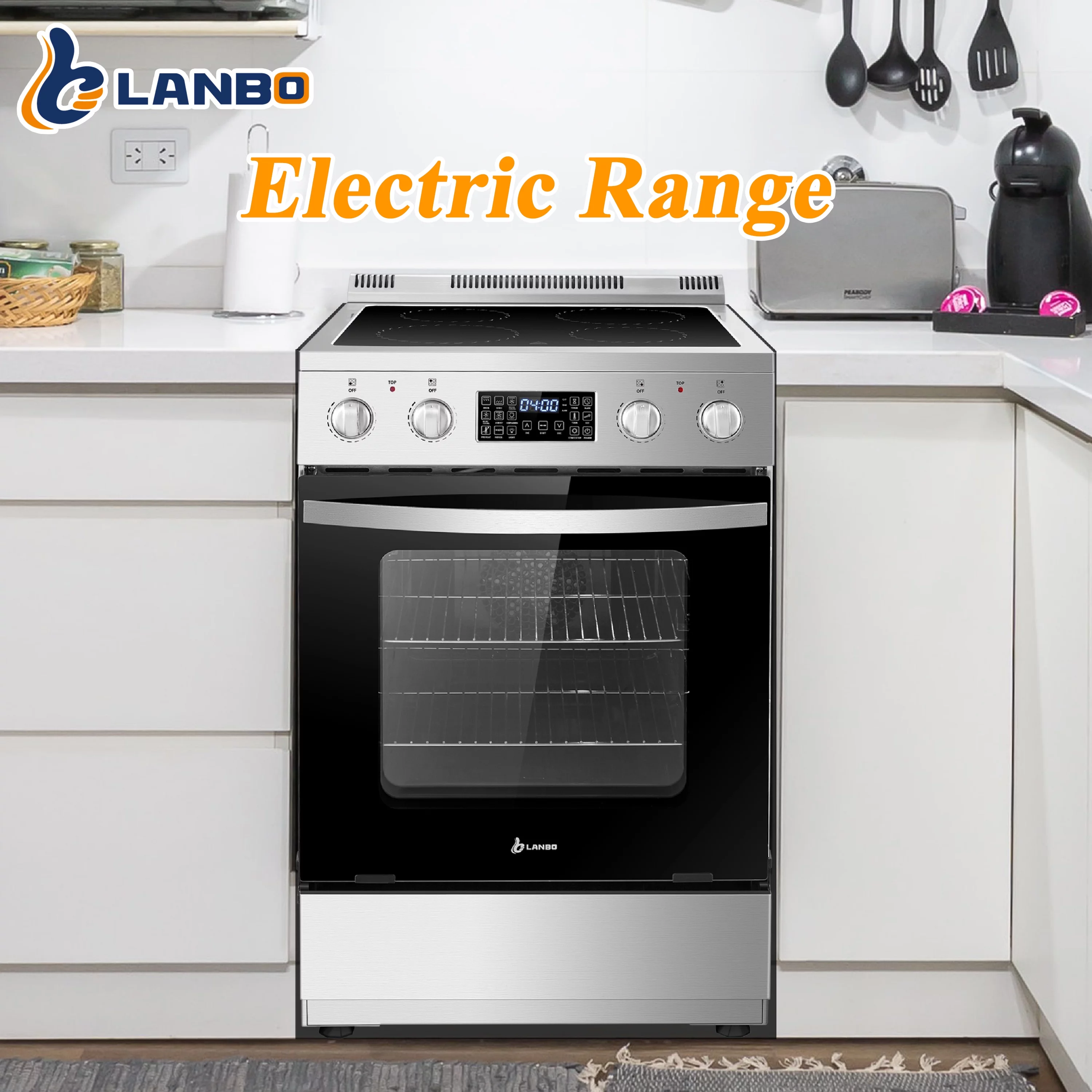 Lanbo 24 inch 2.9 Cu.ft Freestanding Electric Range with Air Fry, Rotisserie and  Convection Oven
