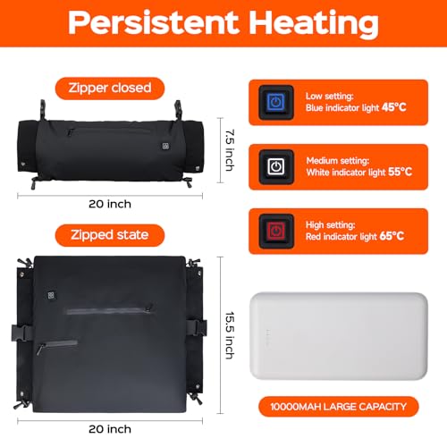 Heated Hand Warmer Pouch, PU Leather Electric Heated Hand Muff, With10000mAh Rechargeable Power Bank Hand Warmer, 3 Levels Heating for Football, Hunting,Fishing,Camping.(Power Bank Included)