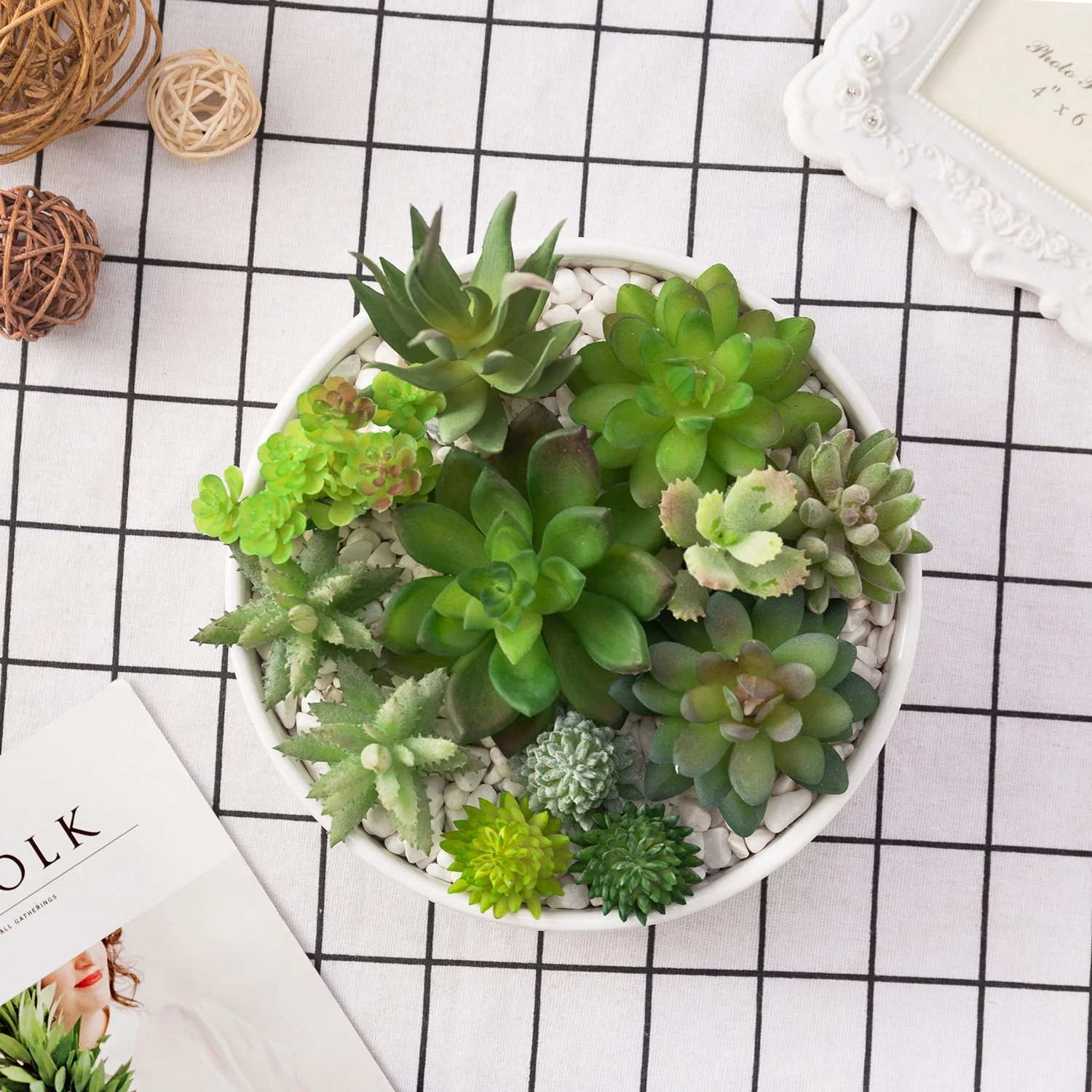 MyGift 8 inch Modern White Ceramic Round Succulent Planter