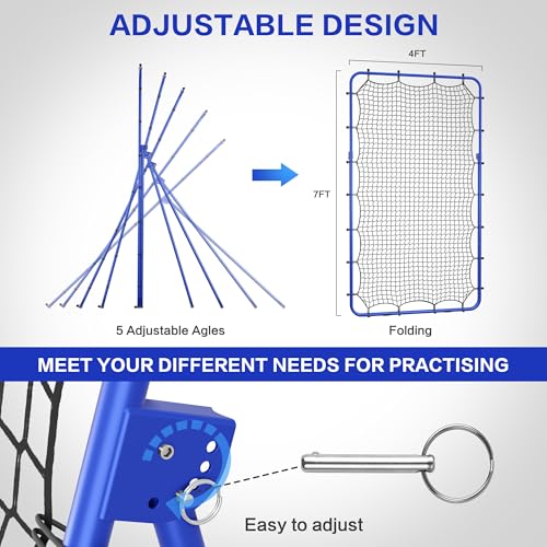 Volleyball Rebounder Net, 4×7FT Bounce Back Practice Net with 5 Adjustable Angles, Indoor Outdoor Easy-Set Up Training Equipment for Improving Spiking Skills, Carrying Bag & PU Volleyball