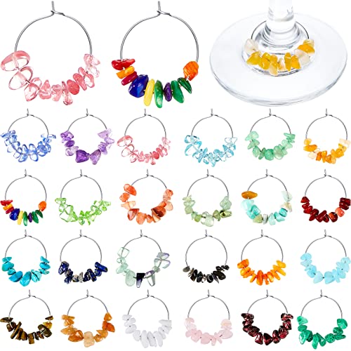 Leinuosen 24 Pcs Wine Glass Charms Party Gemstone Beads Charm Markers Drink Markers Tags Wine Tasting Party Favors Decorations for Stem Glasses Christmas Valentines Wedding Birthday
