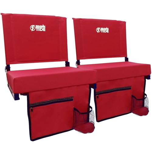 BRAWNTIDE Wide Stadium Seat - Extra Thick Cushion, Great Back Support, Lightweight Chair, Multiple Storage Pockets, Compact, Ideal for Sporting Events