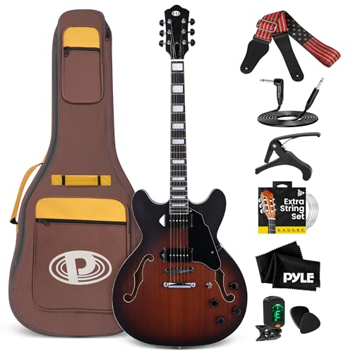 Pyle Semi Hollow Body Electric Guitar Set, 41.8