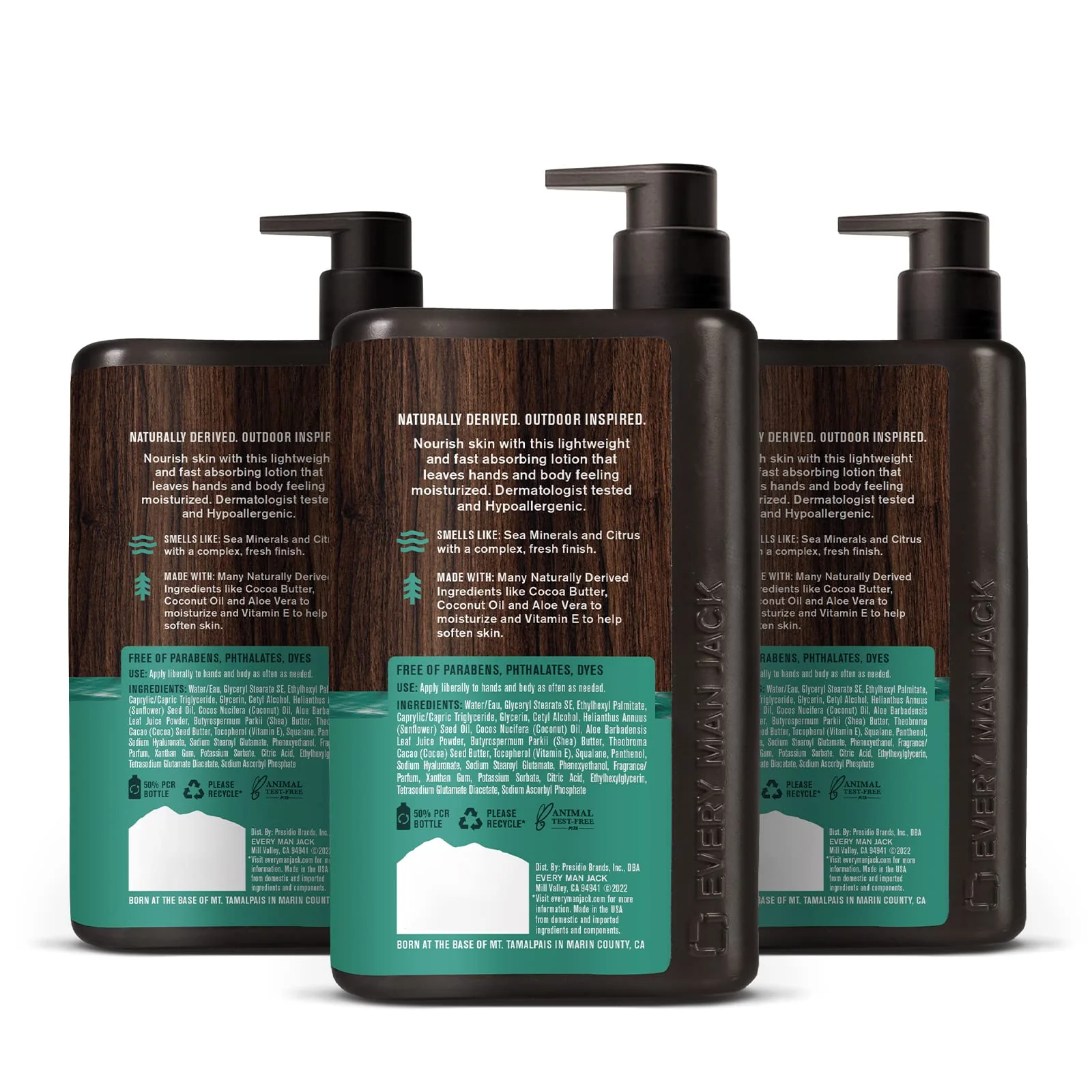 Every Man Jack Mens Sea Salt Hand & Body Lotion For All Skin Types - Dermatologist Tested & Hypoallergenic - Nourish Skin With Lightweight Fast Absorbing Lotion - 13.5Oz 3 Bottles.