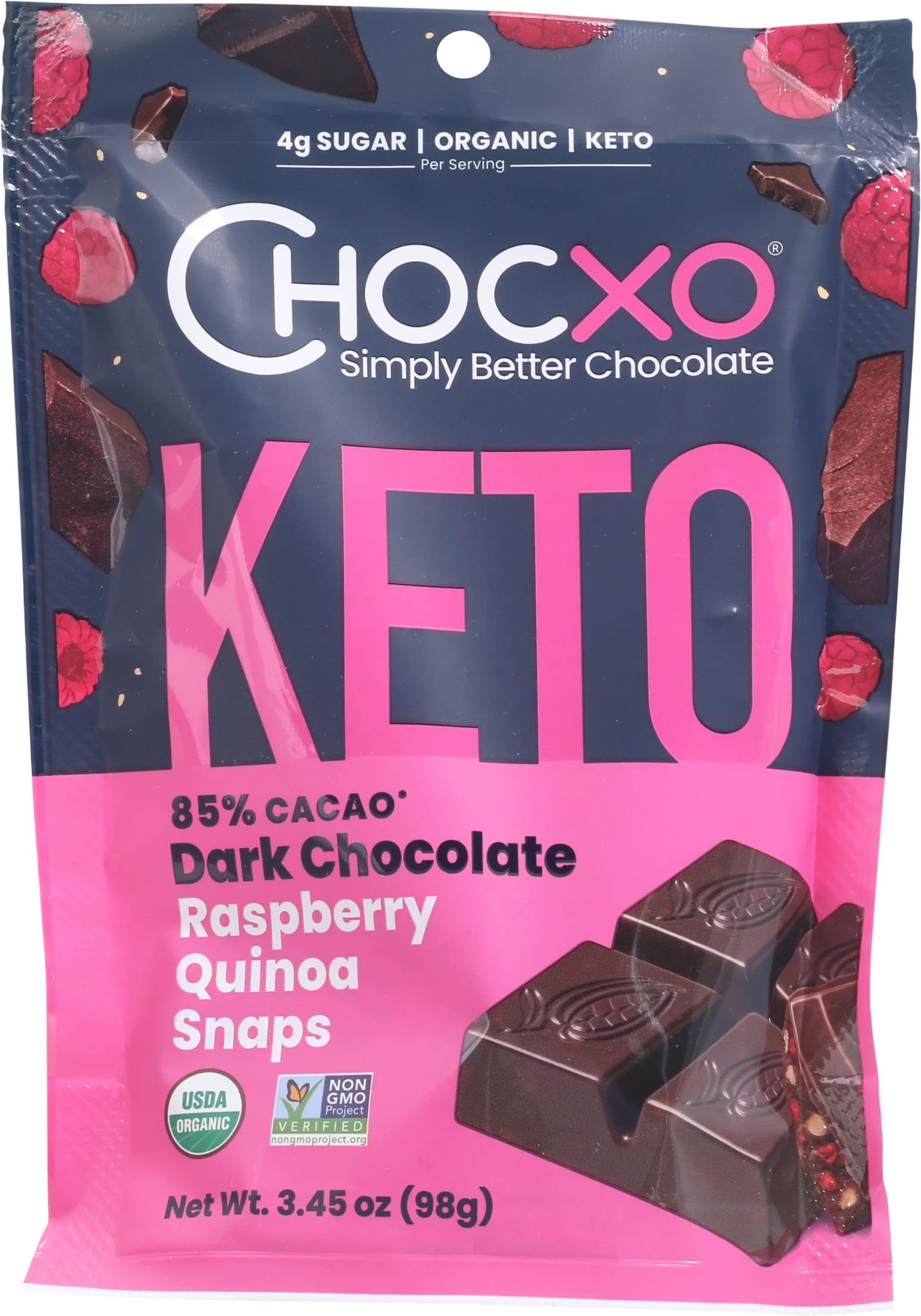 85% Cacao Dark Chocolate Raspberry Quinoa Snaps USA