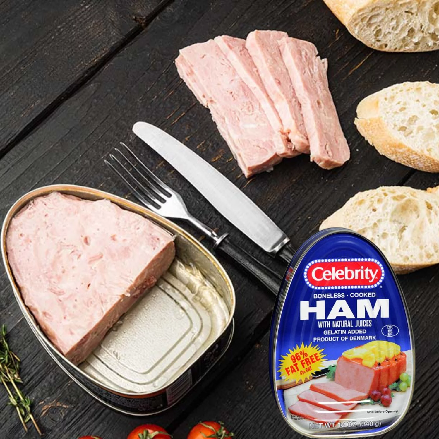 Celebrity Ham with Natural Juices Boneless Canned Cooked Ham 96% Fat-Free No Sugar Added Convenient and Easy to Prepare Meal for Dinner Snacks Salads Holiday Thanksgiving  Christmas Dishes 12oz-2 Pack