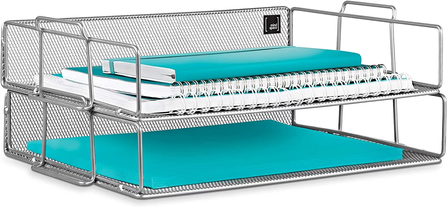 Mindspace Desk Organizers 2 Tier Document Mesh Desk Organizer for Office Supplies and Accessories Silver