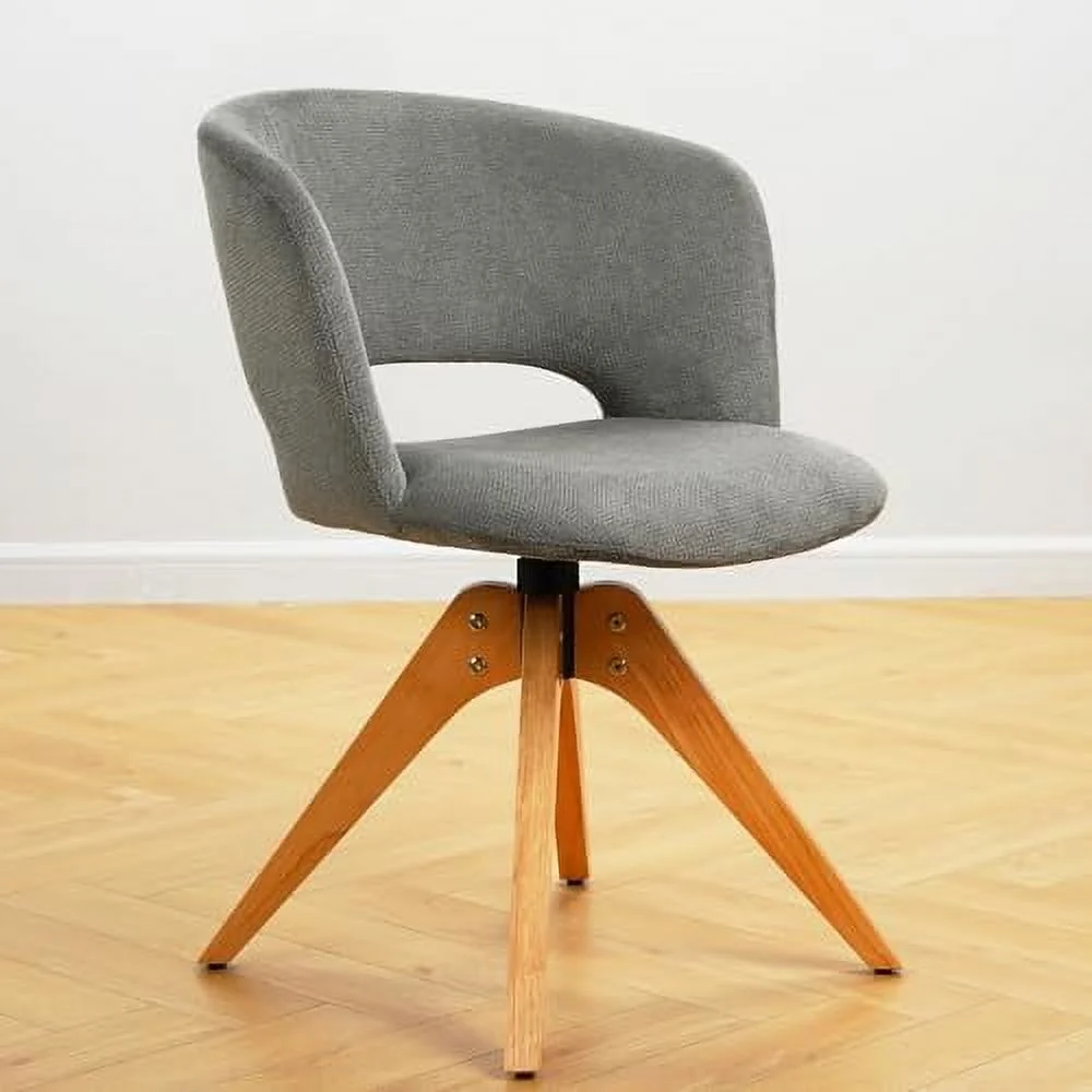 TJUNBOLIFE Mid Century Modern Swivel Accent Chair with Solid Wood Legs  Home Office Desk Chair No Wheels  Makeup Chair for Vanity  Upholstered Chair for Bedroom  Blue