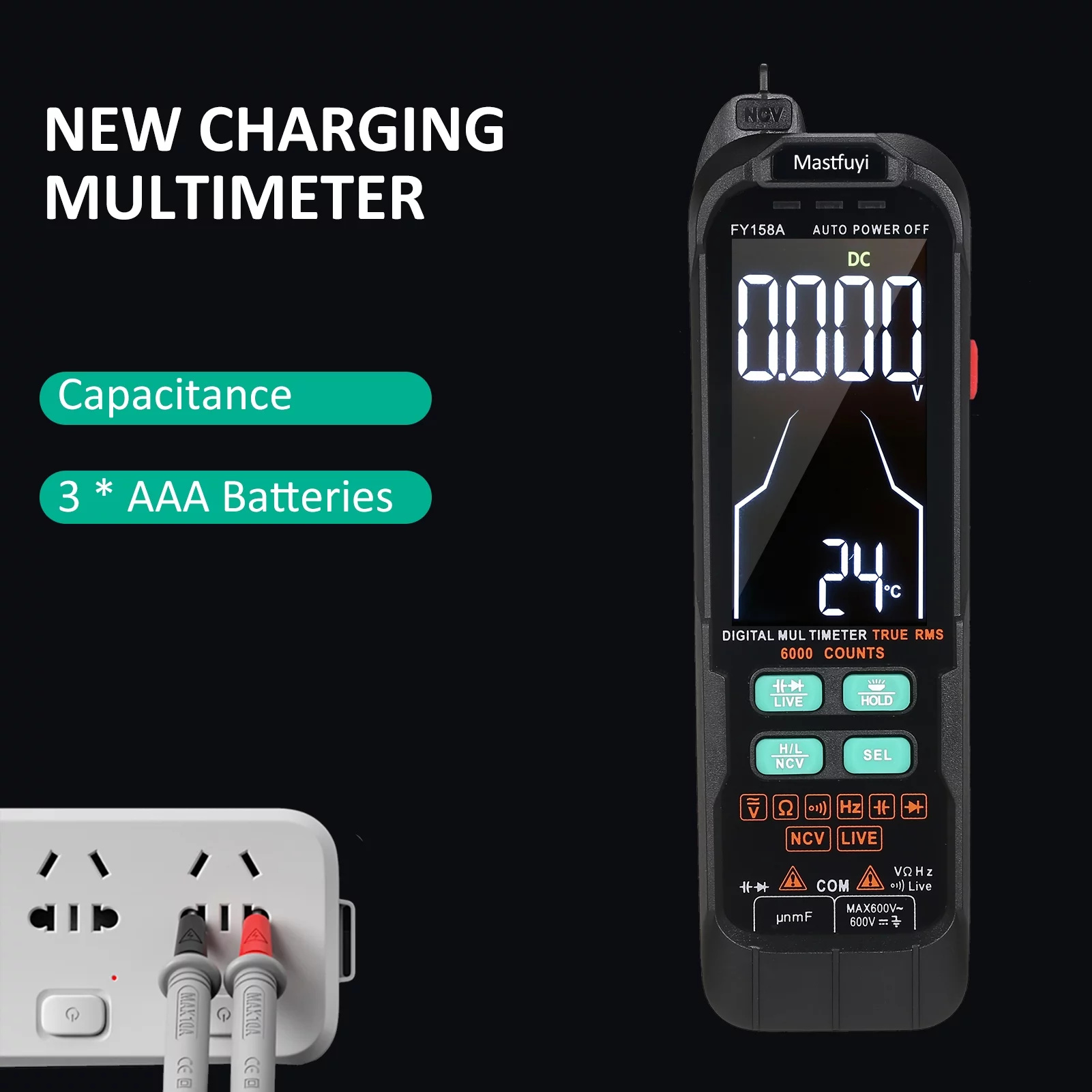 Mastfuyi FY158A Digital Multimeter, Easy to Read Display with Backlight, Ideal for Industrial Electrical Maintenance