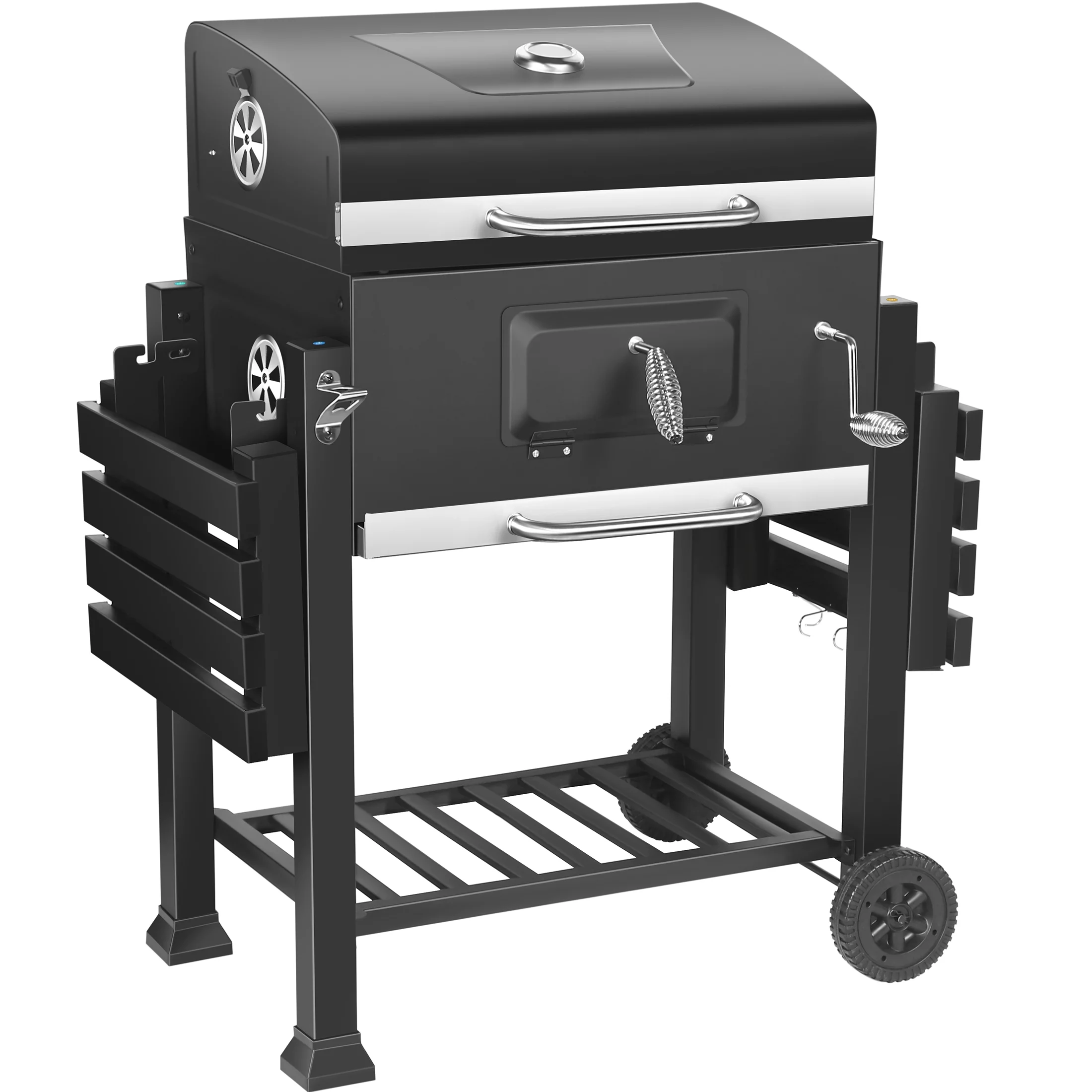 SUGIFT 24-inch Charcoal BBQ Grill with 2 Folding Side Shelves, Black