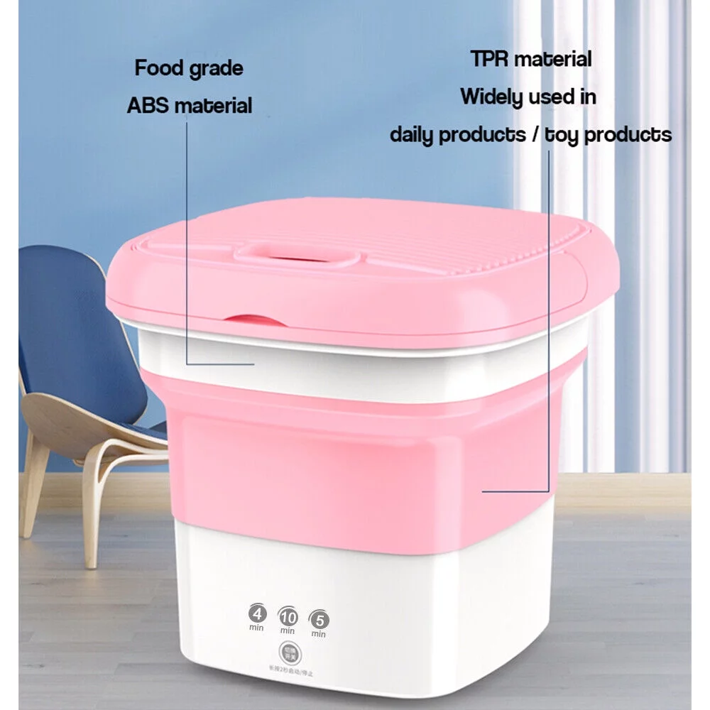 JahyShow Foldable Clothes Washer with Dryer Bucket - Pink Edition