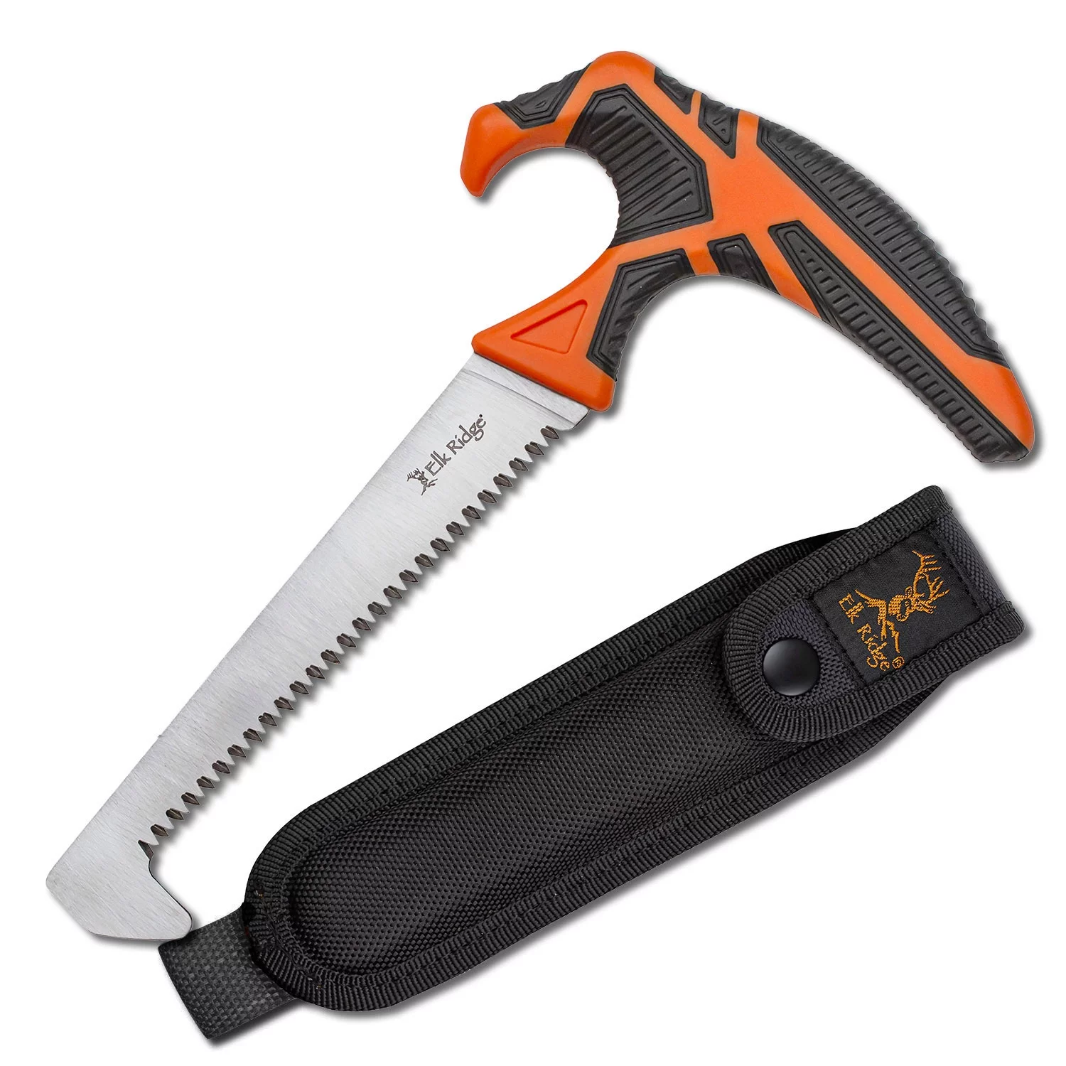 Elk Ridge ER-TKSAW001 5" Carbon Steel Blade Orange/Black Handle Game Clean Saw