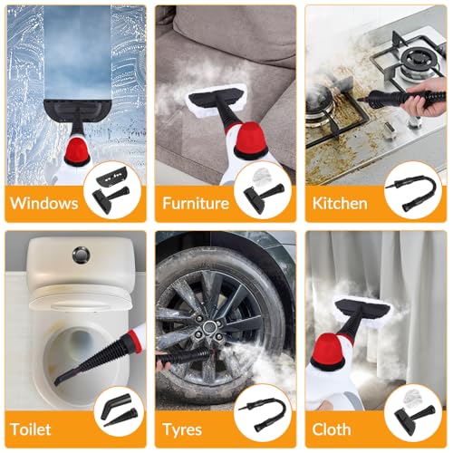 Handheld Pressurized Steam Cleaner with 12 pcs Accessories, Portable Steamer for Cleaning, Steam Cleaner for Home Use, Steamer for Cleaning Car, Furniture, Floor, Upholstery, Grout and Tile, Deep Gray