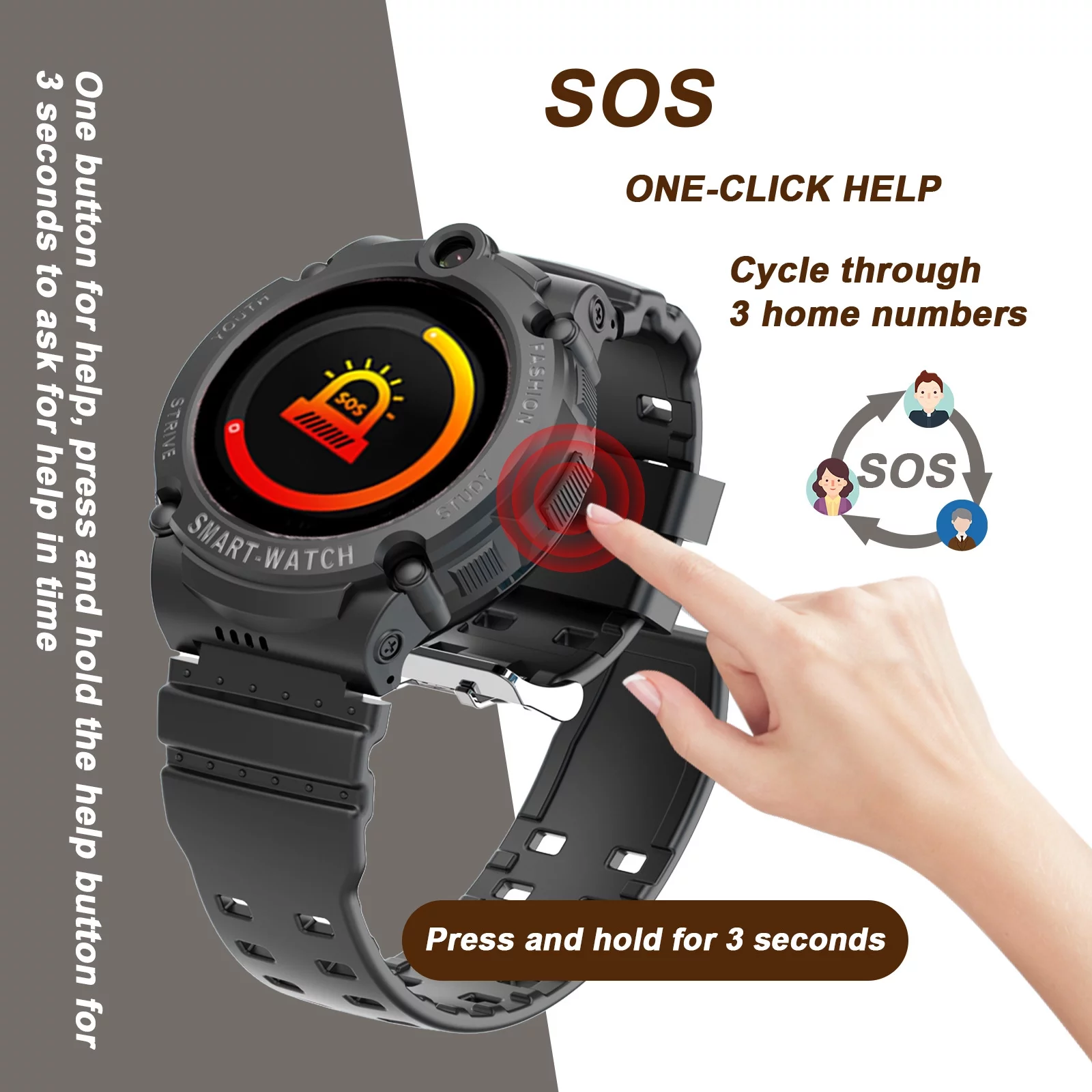 PTHTECHUS S02 Smart Watch for Boys Girls Smartwatch for Kids with 4G SIM GPS Video Call Pedometer MP3 Flashlights Calculator Alarm Clock Children Holiday Gift Black