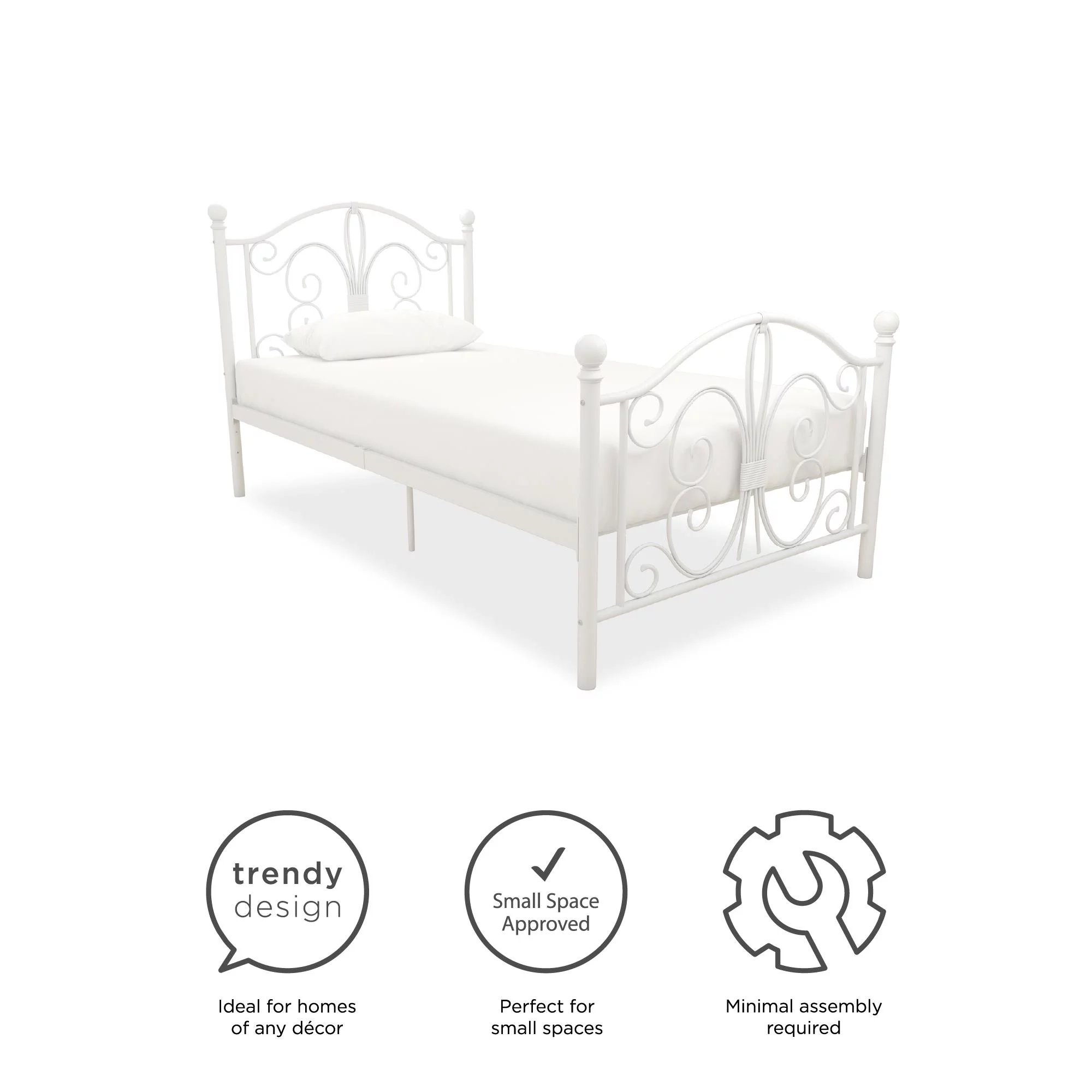 Desert Fields Bombay Metal Bed, White, Twin