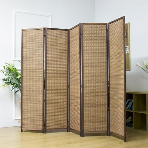 4 Panel Room Divider Screen,5.6 FT Tall Bamboo Panel Divider Folding Privacy Screen,Freestanding Room Divider for Room Seperation,Brown