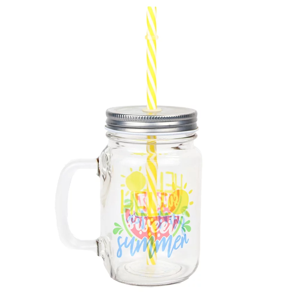 VING 48 Pack 12oz Sublimation Blank Mason Jar Cup Glass Tumbler Bottle Mugs with Handle Metal Lids and Plastic Straws