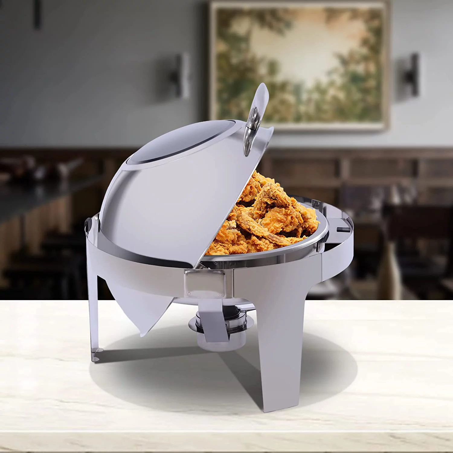 Miumaeov Roll Top 6.3 Quart Round Food Warmer Chafing Dish Set Stainless Steel