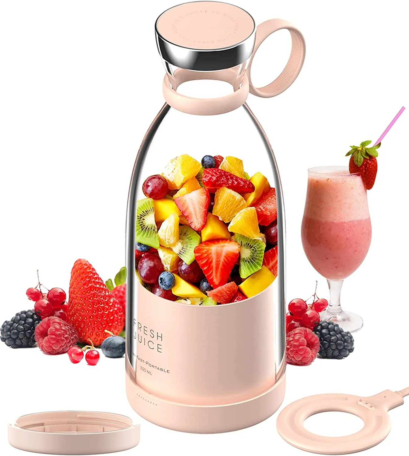 Personal Size Blender, Portable Blender, Battery Powered USB Blender (Pink)