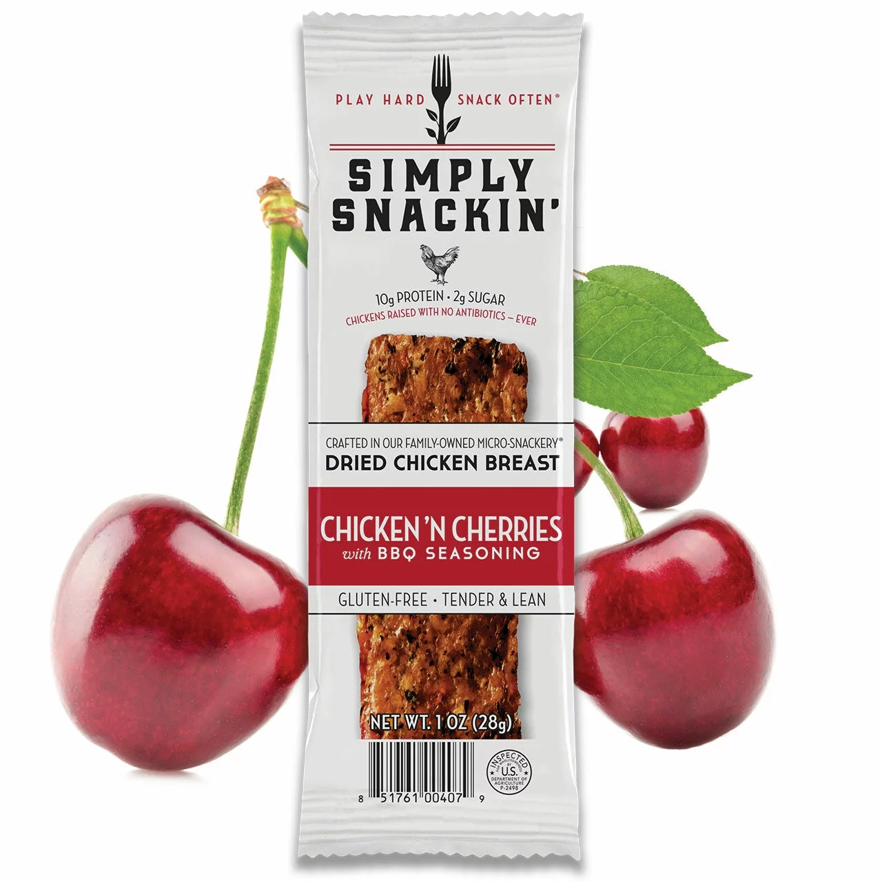 Simply Snackin' Chicken Protein Snack - Chicken' N Cherries with BBQ Size: 24-Pack