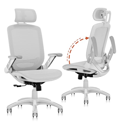 GABRYLLY Ergonomic Office Chair with Footrest, High Back Home Desk Chair - 3D Headrest, Flip-Up Arms, 135° Tilt and Wide Cushion, Heavy Duty Mesh Chairs for Task Computer Gaming,GYB01-FT