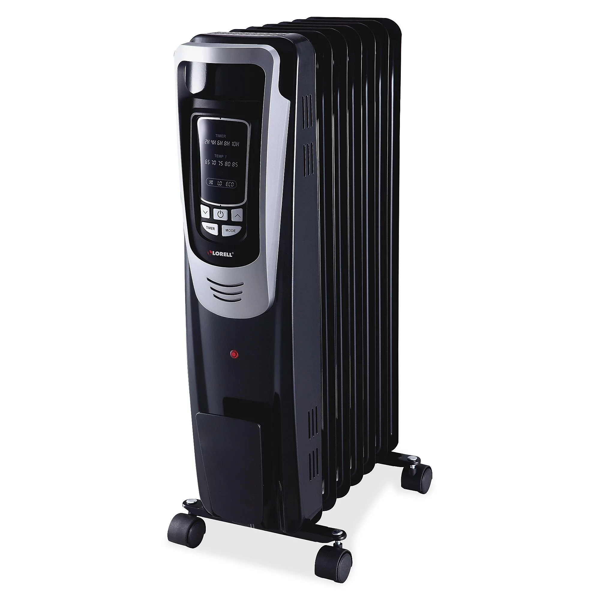 Lorell LED Display Mobile Radiator Heater Electric - Electric - 600 W to 1500 W - 3 x Heat Settings - 150 Sq. ft. Coverage Area - 1500 W - Black