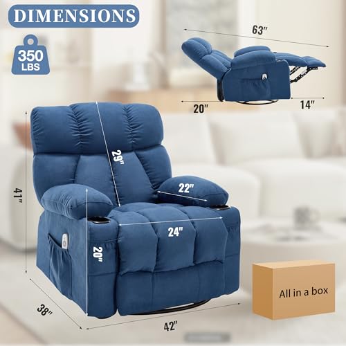 Recliner Chair with Massage and Heat, Rocker Recliner Chairs for Adults, Overstuffed Nursery Rocking Chairs for Living Room, Lazy Boy Recliner with USB Charge Port,Beige