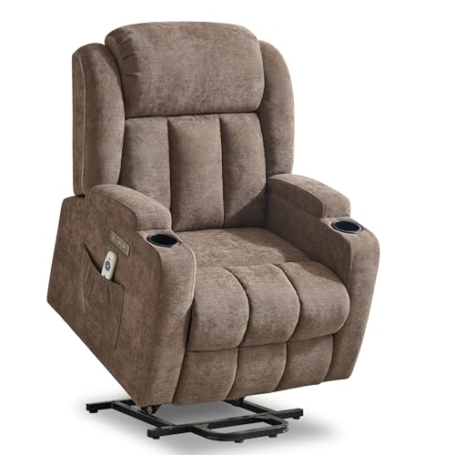 Power Lift Recliner Chair for Elderly with Massage and Heat, Recliner Chairs for Adults, Upgraded Fabric Reclining Sofa Chair with USB & Type-C Ports and Cup Holders, L1188(Grey)