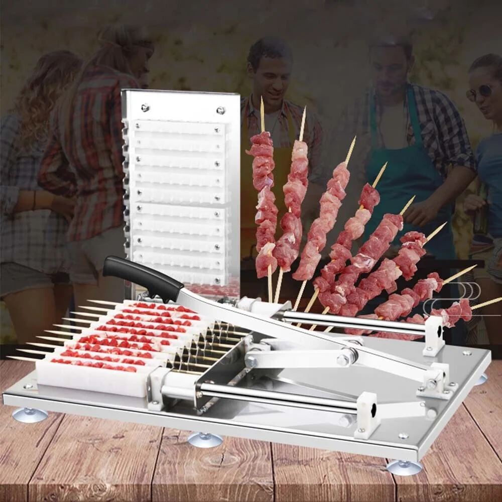 Miumaeov Stainless Steel Multi-Fonction Skewer Meat Machine Manual Mutton Kebab Machine BBQ Bamboo Skewer Satay String Making Machine 10pcs/Batch