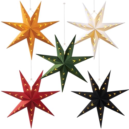 3Pcs 14-Pointed 18 Inch Paper Star Decorations Christmas Party Decorations Sage Green Yellow Hanging Star Decoration Hanging Lamp Shade for Christmas Home New Year Party