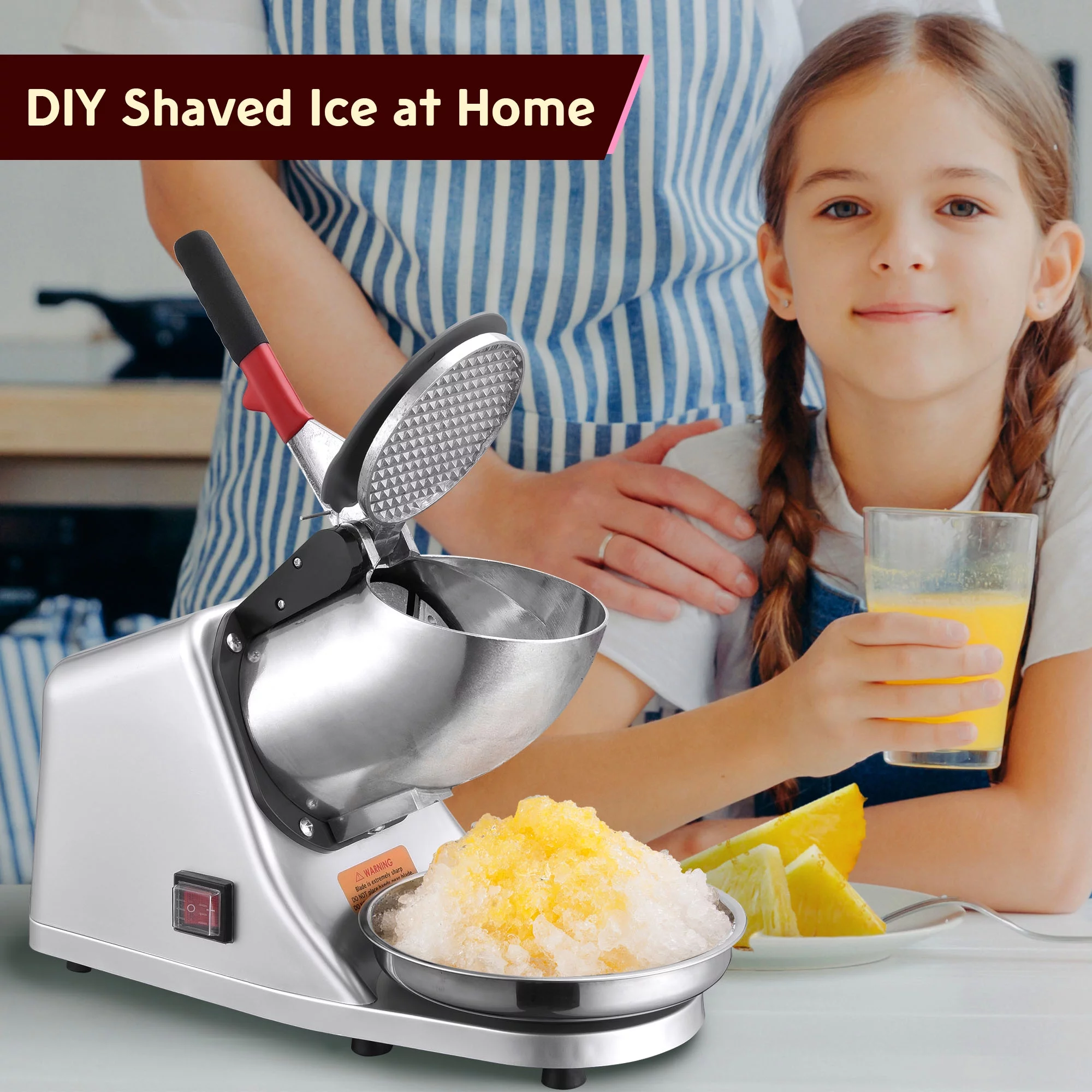 Wechef 300W Electric Ice Shaver Machine Snow Cone Maker Shaving Crusher 143 lbs/hr Home Commercial