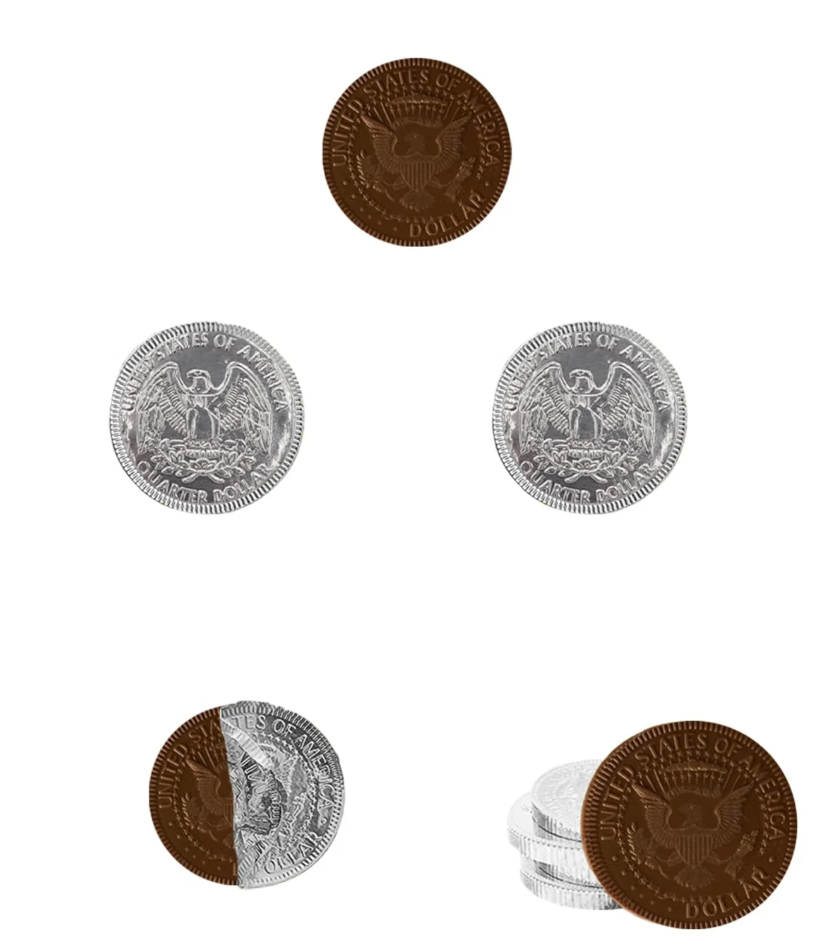 Silver Chocolate Coins, Silver Half Dollar Dark Bittersweet Chocolate, Made In Israel, Kosher Parve, Non-Dairy (100-Pack)