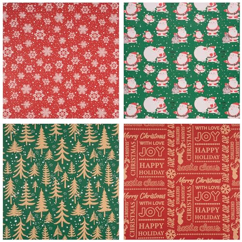 RUSPEPA Christmas Kraft Wrapping Paper - Owl, Reindeer, Christmas Ball and Text Design - 4 Rolls - 30 inches x 10 feet per Roll