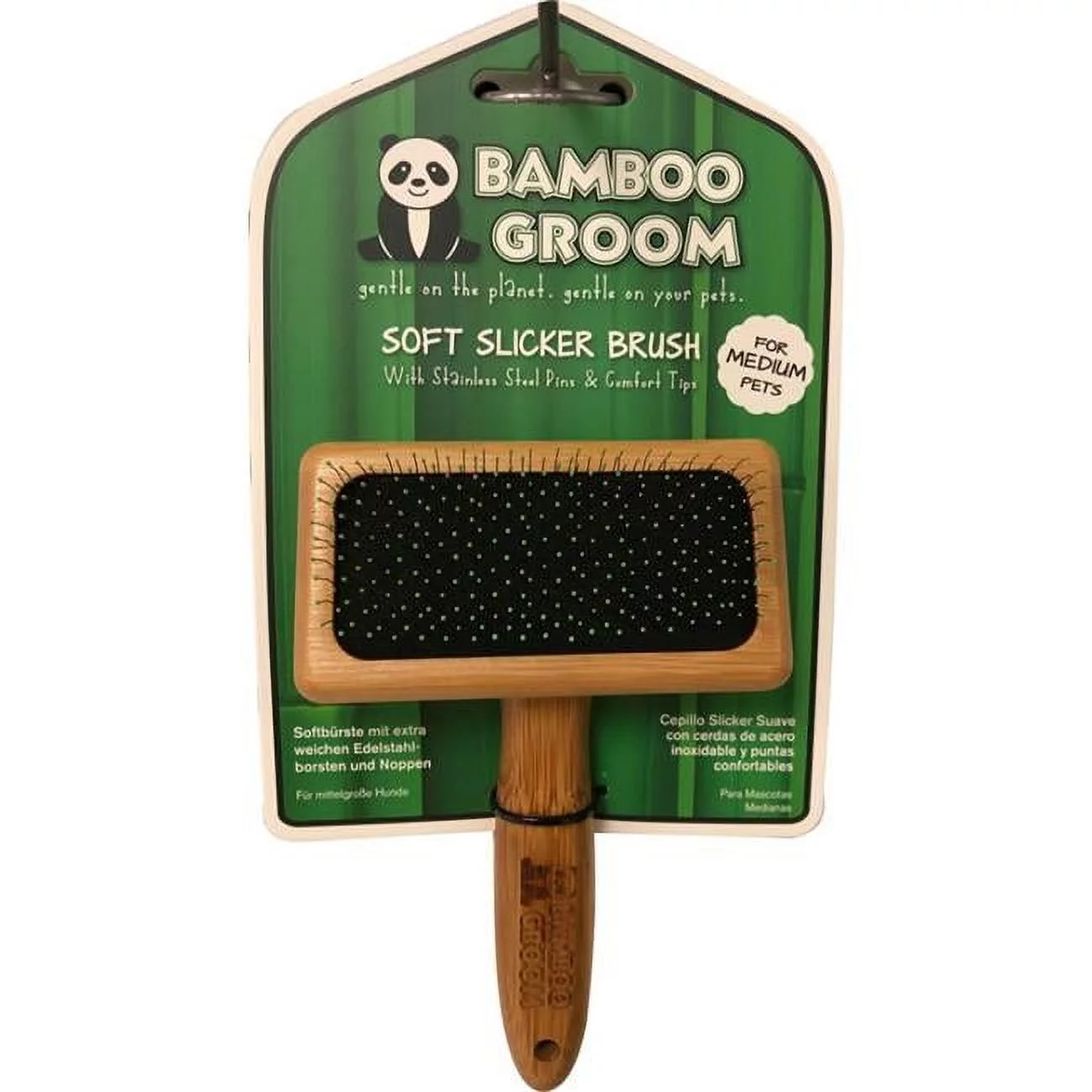 Paws & Alcott BG SSLICK MD Medium Bamboo Soft Slicker Brush with Stainless Steel Pin - Tan & Black