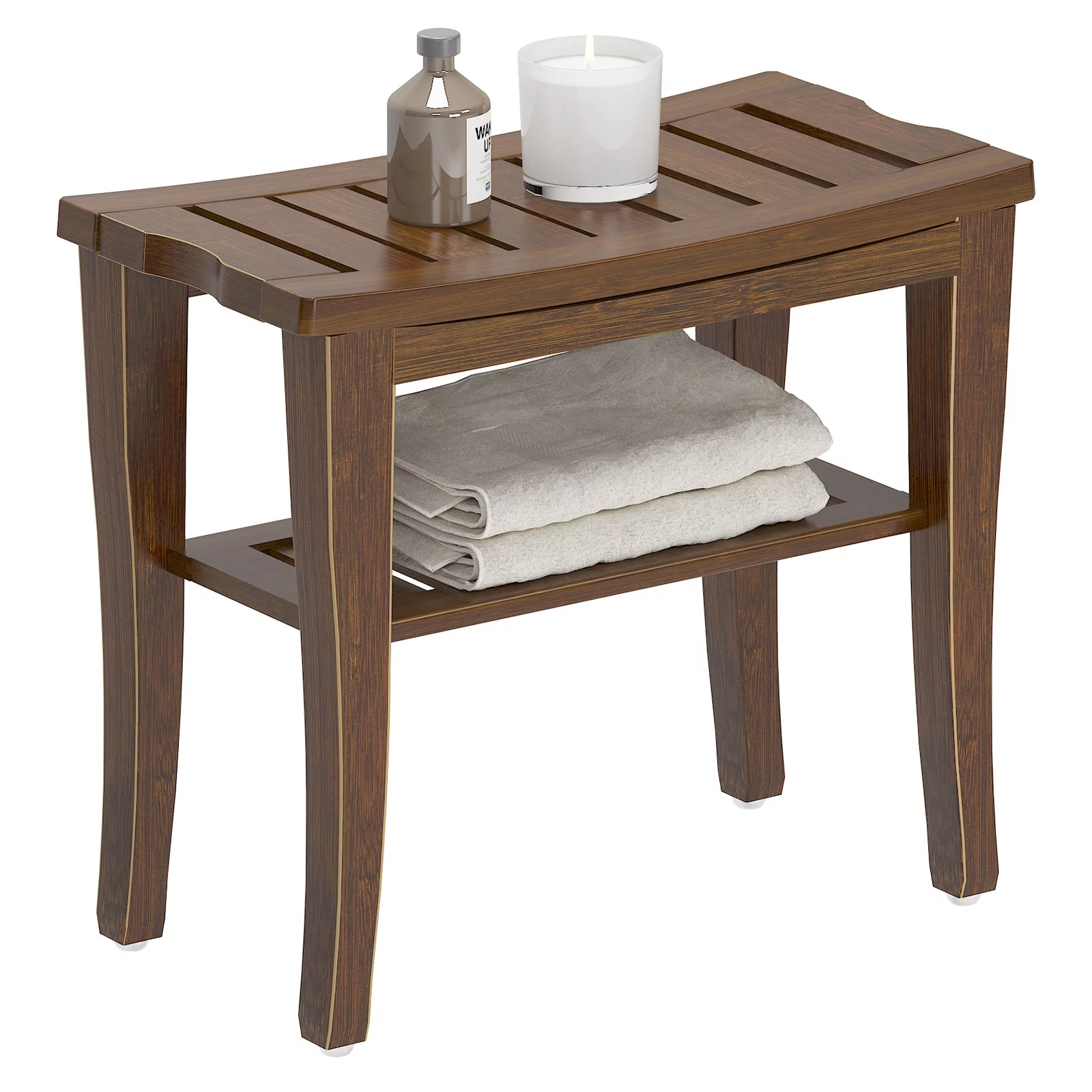 Soges Wood Bathroom Bench Bamboo Shower Stool Non-slip Waterproof Shower Seat, Coffee