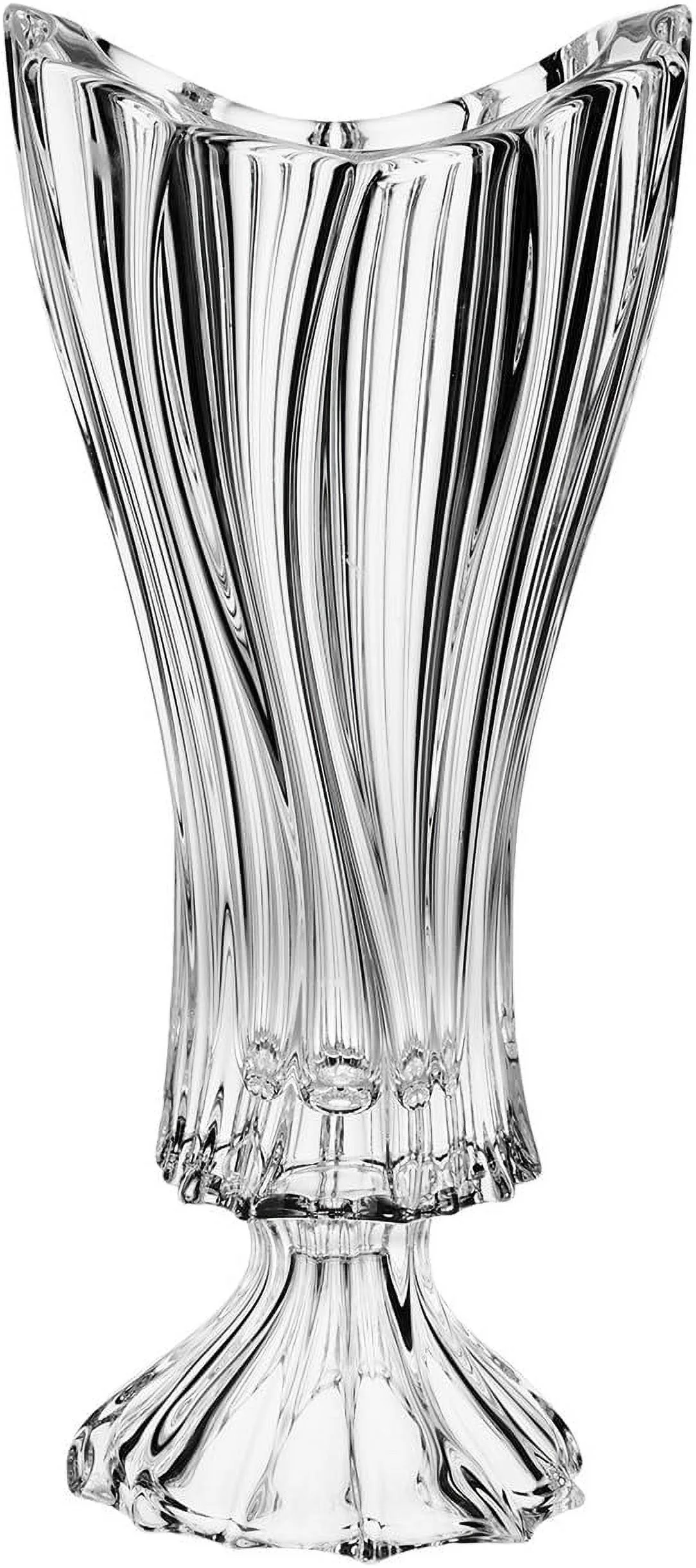 Bohemian Crystal Glass Footed Vase 16''-H Clear Vintage European Design ''Plantica'' Centerpiece Flower Vase Holiday Decorative Gift For Birthday Wedding Housewarming Anniversary