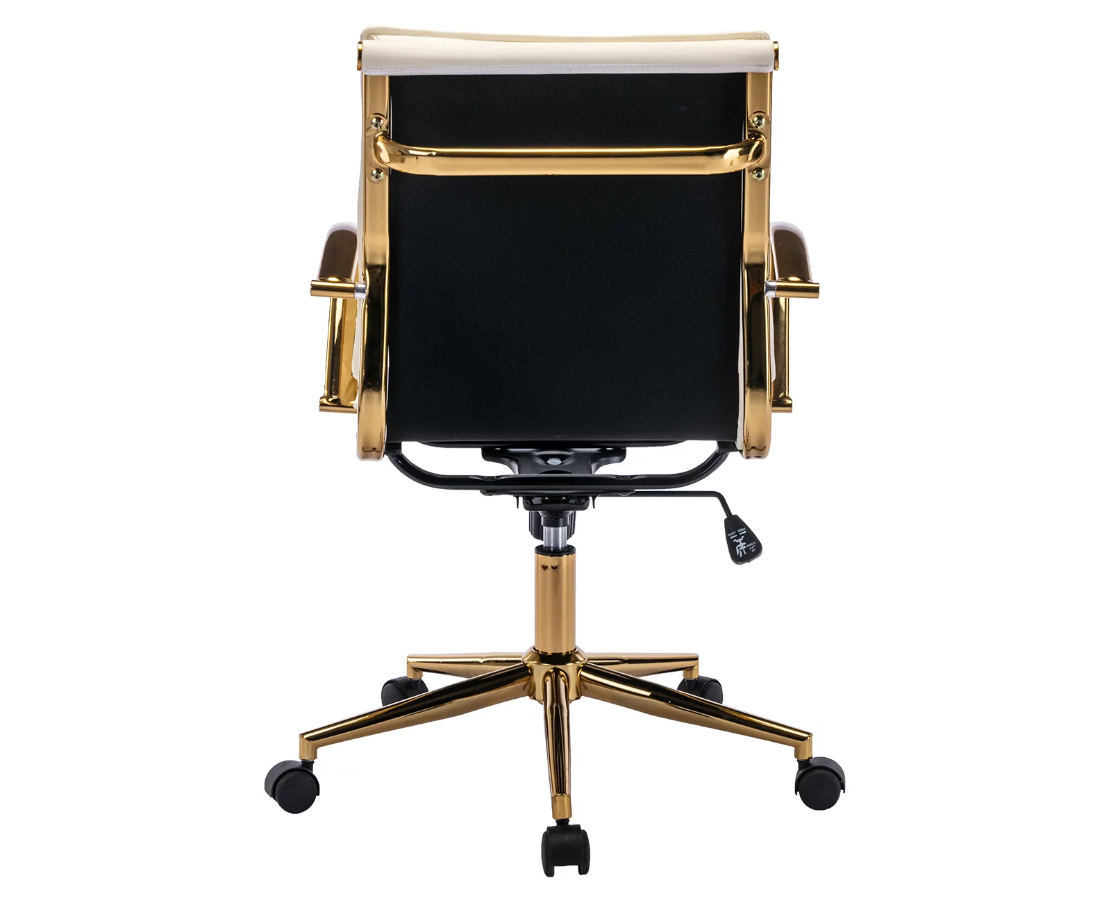 Guyou Faux Leather Swivel Office Chair, Modern Wide Seat Adjustable Height Computer Desk Chair with Backrest and Wheels, Ergonomic Task Chair Conference Chair with Armrests and Gold Metal Base, Beige