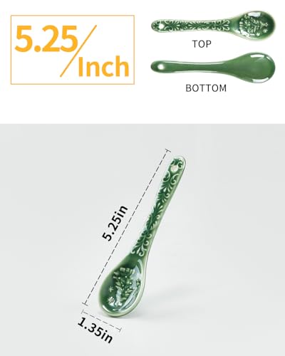 Christmas Tree Coffee Spoons, Ceramic Teaspoons, Small Spoons for Espresso, Dessert, Tea, Stirring, Dishwasher & Microwave Safe, Green, Set of 6